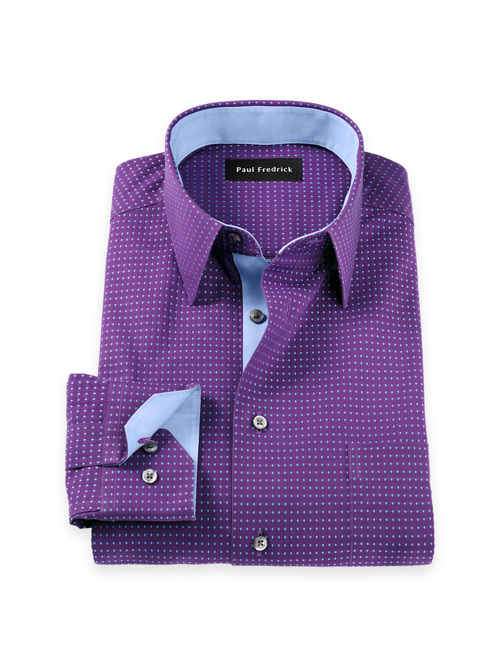 Comfort Stretch Non-Iron Dot Dress Shirt With Contrast Trim - Purple Paul Fredrick Comfort Stretch Non-Iron Dot Dress Shirt With Contrast Trim - Purple Paul Fredrick