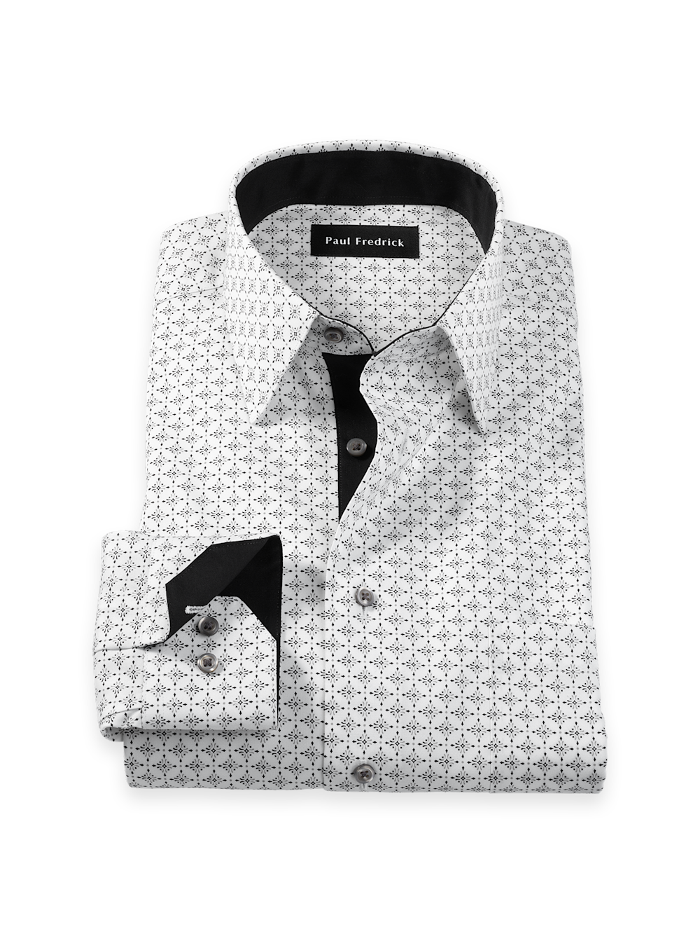 Comfort Stretch Non-Iron Geometric Dress Shirt With Contrast Trim - Black/white - Classic Fit / 15 / 32 Comfort Stretch Non-Iron Geometric Dress Shirt With Contrast Trim - Black/white - Classic Fit / 15 / 32