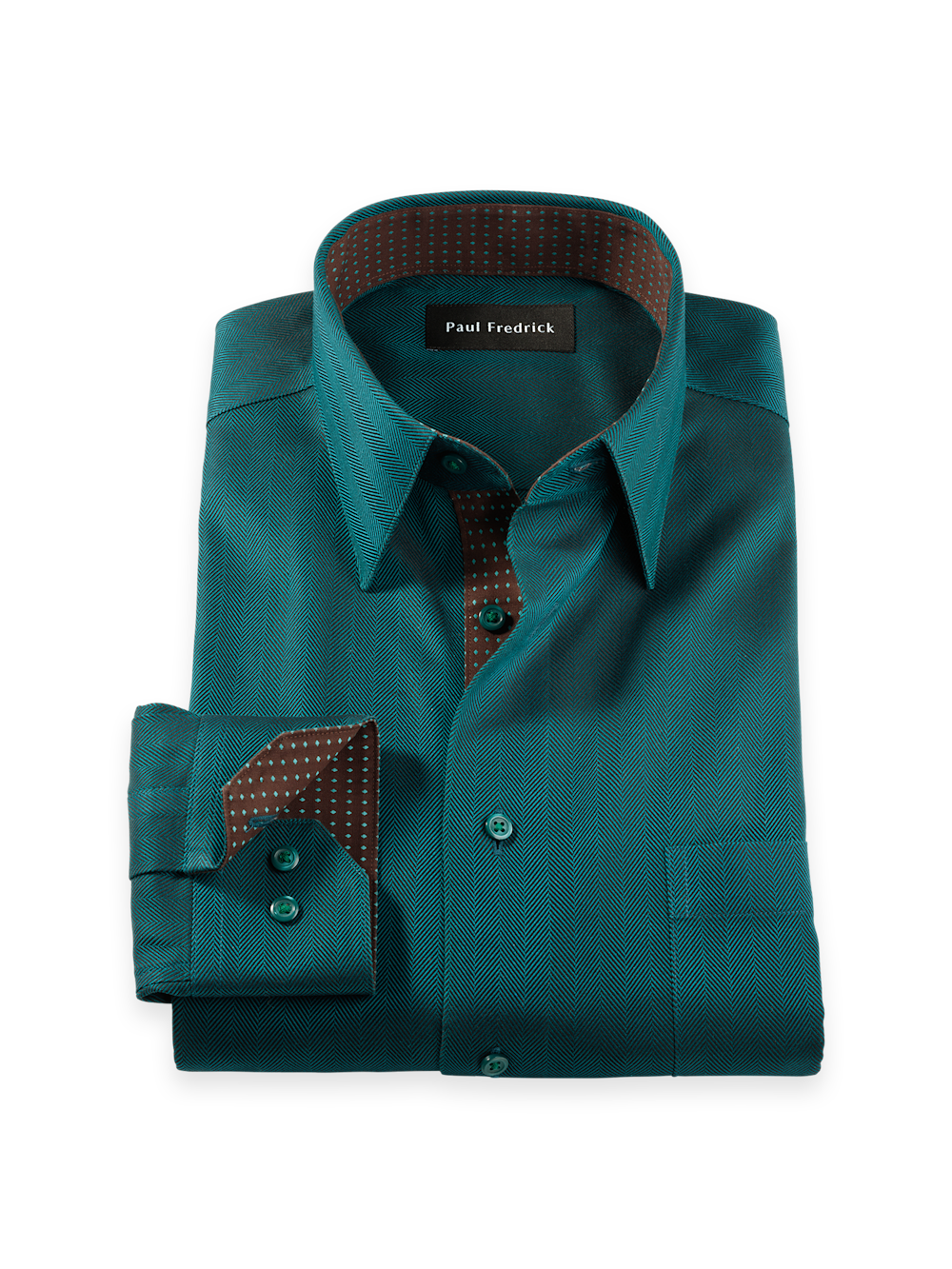 Comfort Stretch Non-Iron Herringbone Dress Shirt With Contrast Trim - Teal - Classic Fit / 15 / 32 Comfort Stretch Non-Iron Herringbone Dress Shirt With Contrast Trim - Teal - Classic Fit / 15 / 32