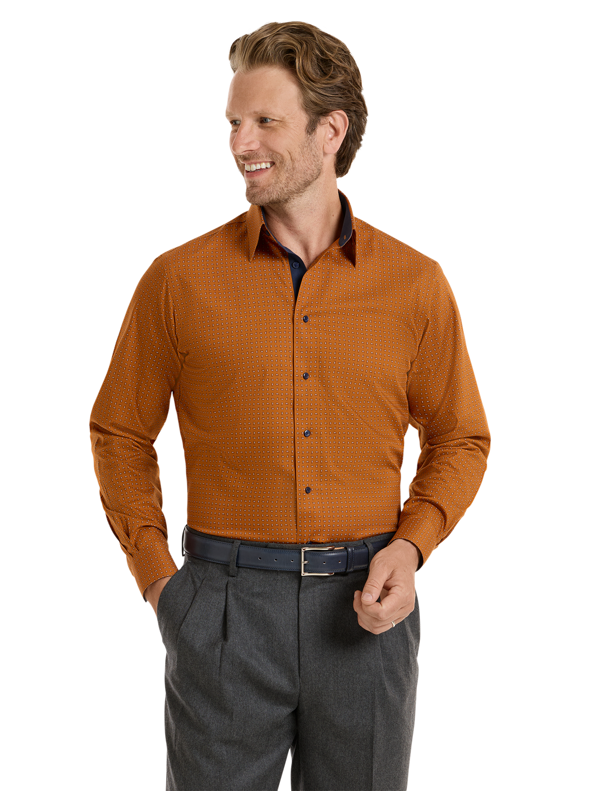 Non-Iron Cotton Paisley Dress Shirt With Contrast Trim - Rust