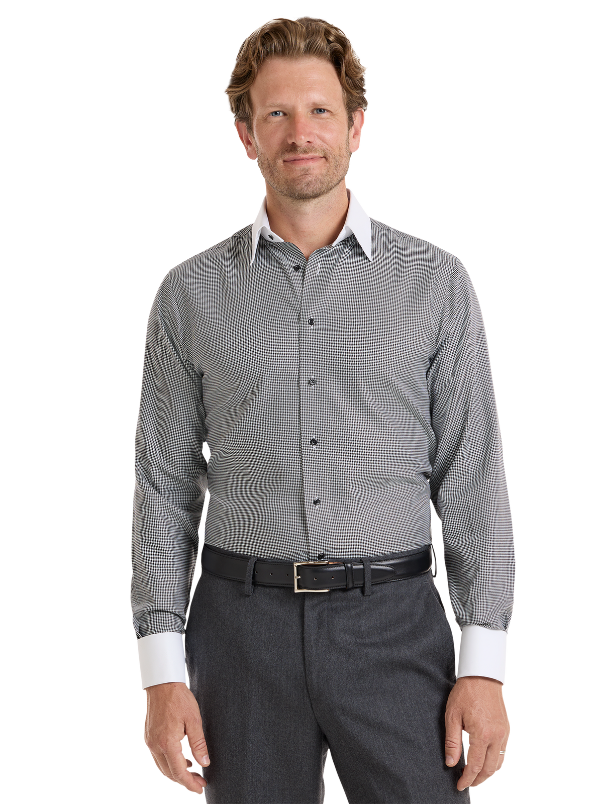 Non-Iron Cotton Houndstooth Dress Shirt - Black