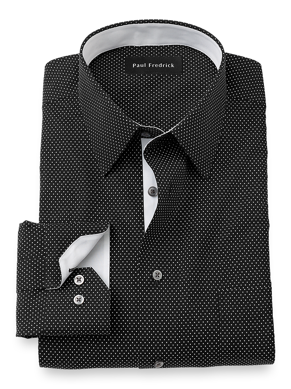 Non Iron Cotton Dot Dress Shirt With Contrast Trim Black white Paul Fredrick