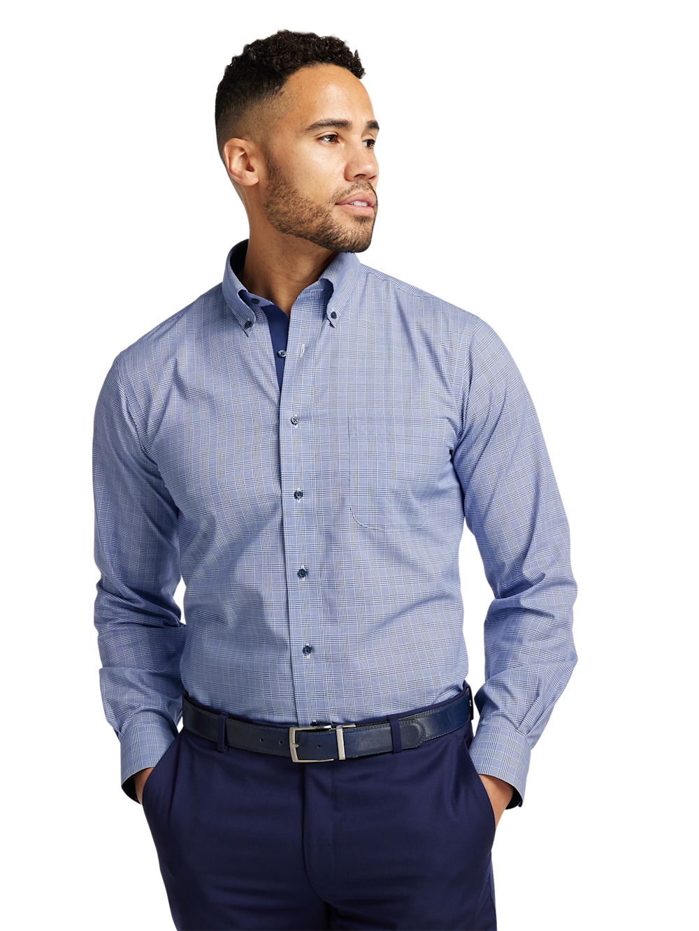 Alternate Shot of Men's Sodalite Plaid Shirts Trim Inside Neckband Inside Cuffs Button Side Of Placket