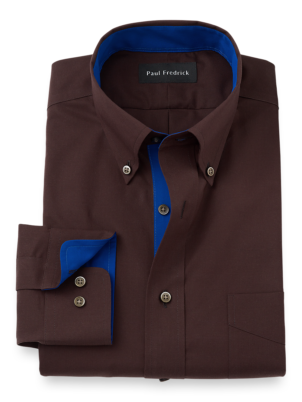 Non Iron Cotton Solid Dress Shirt With Contrast Trim Brown Paul Fredrick