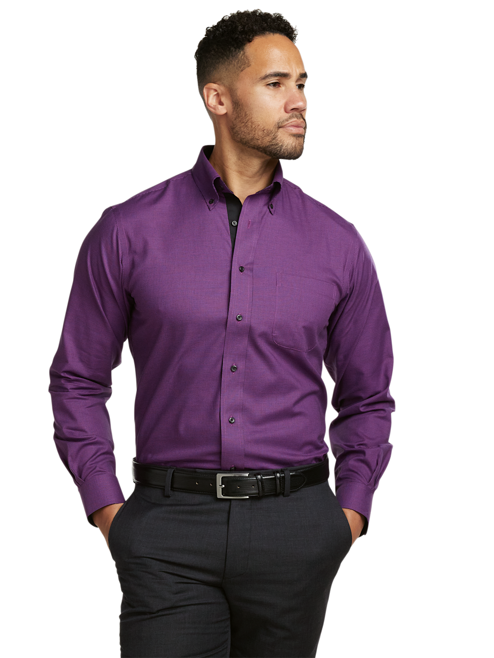 Alternate Image of Non-iron Cotton Houndstooth Dress Shirt With Contrast Trim-1