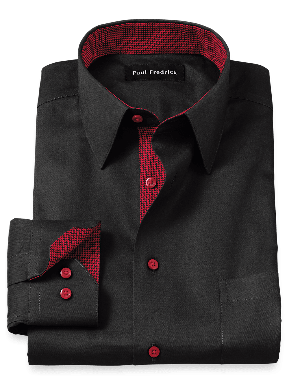 Non Iron Cotton Solid Dress Shirt With Contrast Trim Black Paul Fredrick