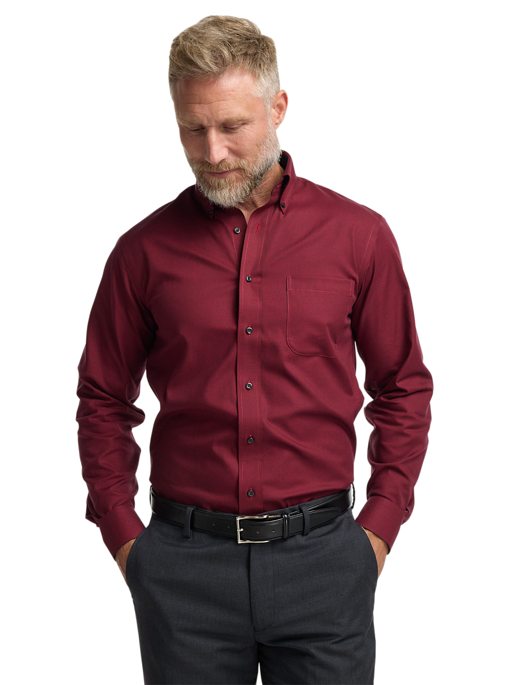 Alternate Shot of Men's Black/Red Houndstooth Shirts Contrast Fabric Inside Neckband And Cuffs
