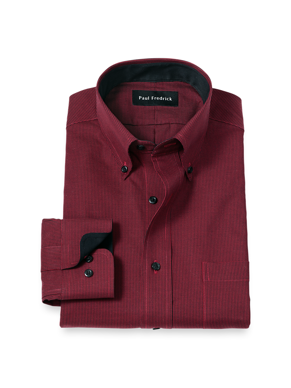 Non-Iron Cotton Houndstooth Dress Shirt with Contrast Trim - Black/Red Tailored Fit / 16.5 / 33 Non-Iron Cotton Houndstooth Dress Shirt with Contrast Trim - Black/Red Tailored Fit / 16.5 / 33