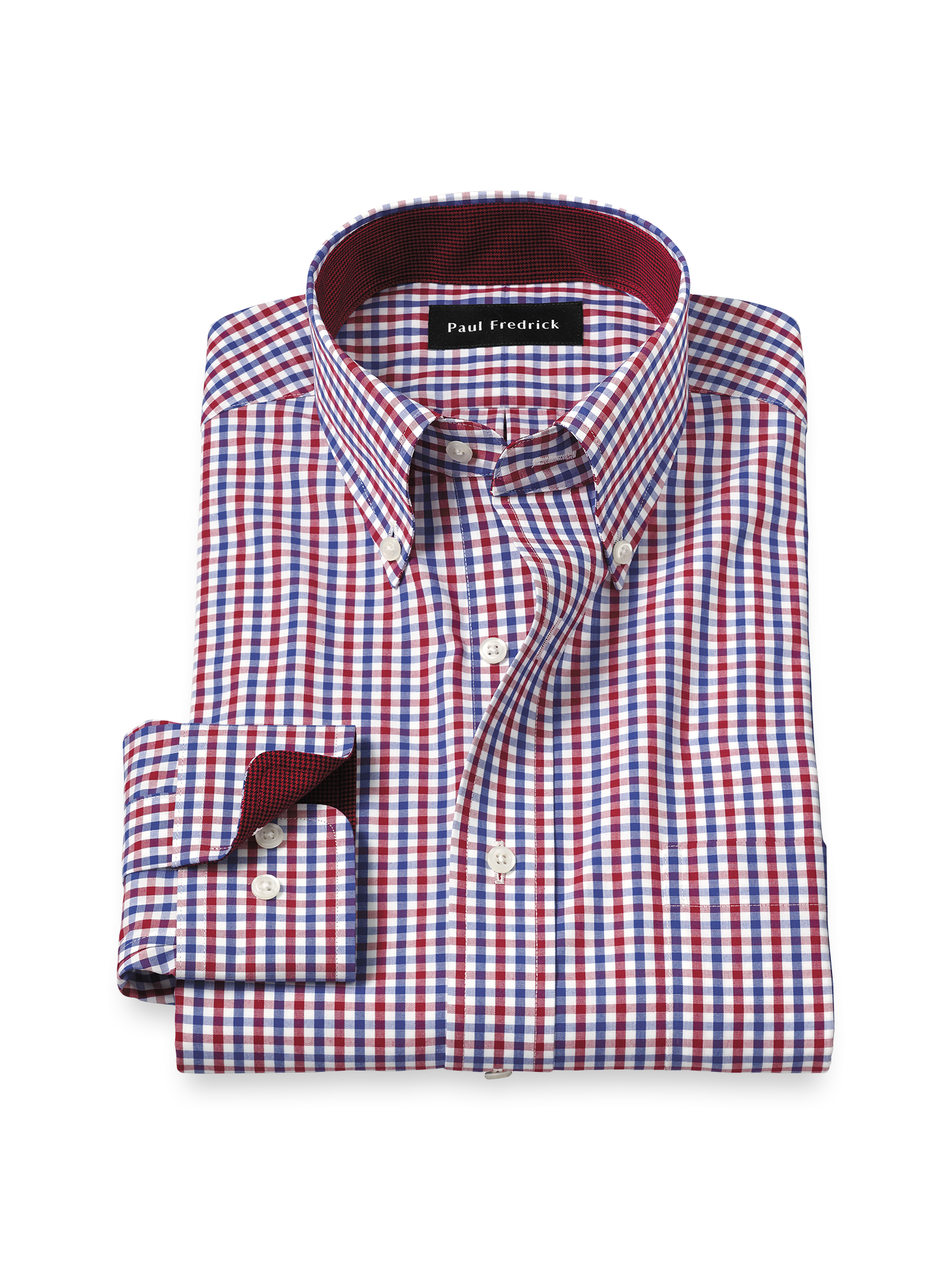 Non-Iron Cotton Gingham Dress Shirt with Contrast Trim - Blue/Red Classic Fit / 19 / 37 Non-Iron Cotton Gingham Dress Shirt with Contrast Trim - Blue/Red Classic Fit / 19 / 37
