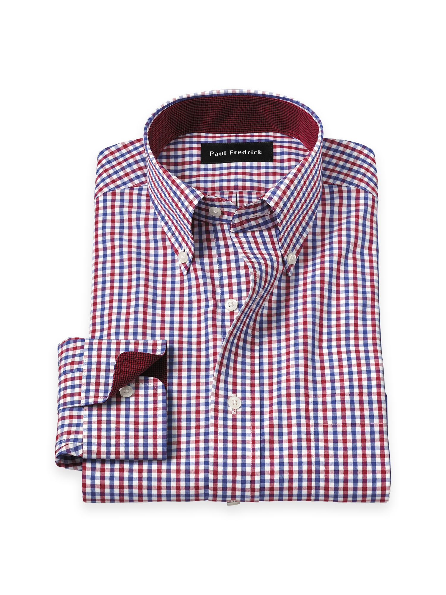 Non-Iron Cotton Gingham Dress Shirt With Contrast Trim