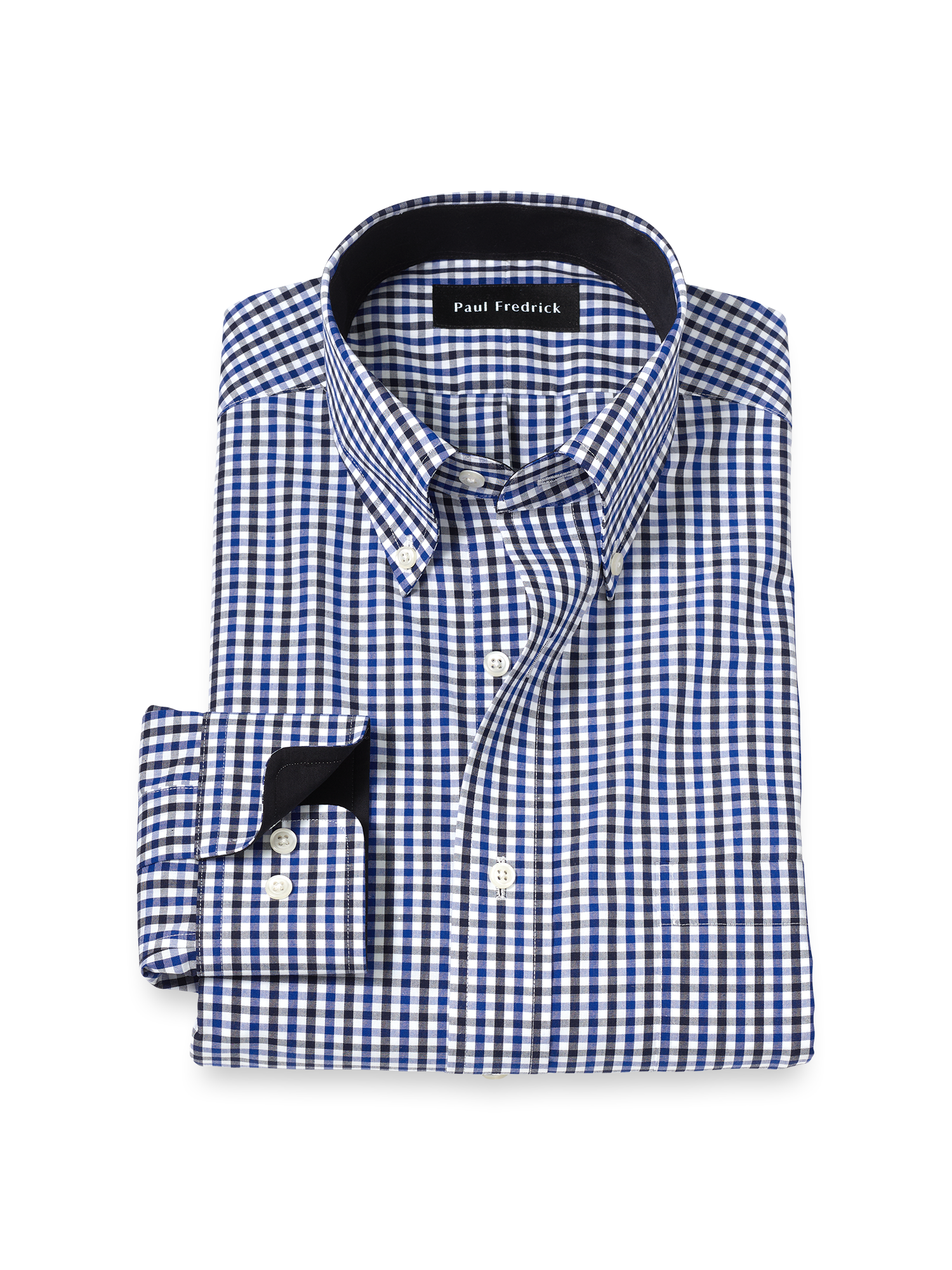 Non-Iron Cotton Gingham Dress Shirt With Contrast Trim - Blue/black Classic Fit / 22 / 36 Non-Iron Cotton Gingham Dress Shirt With Contrast Trim - Blue/black Classic Fit / 22 / 36