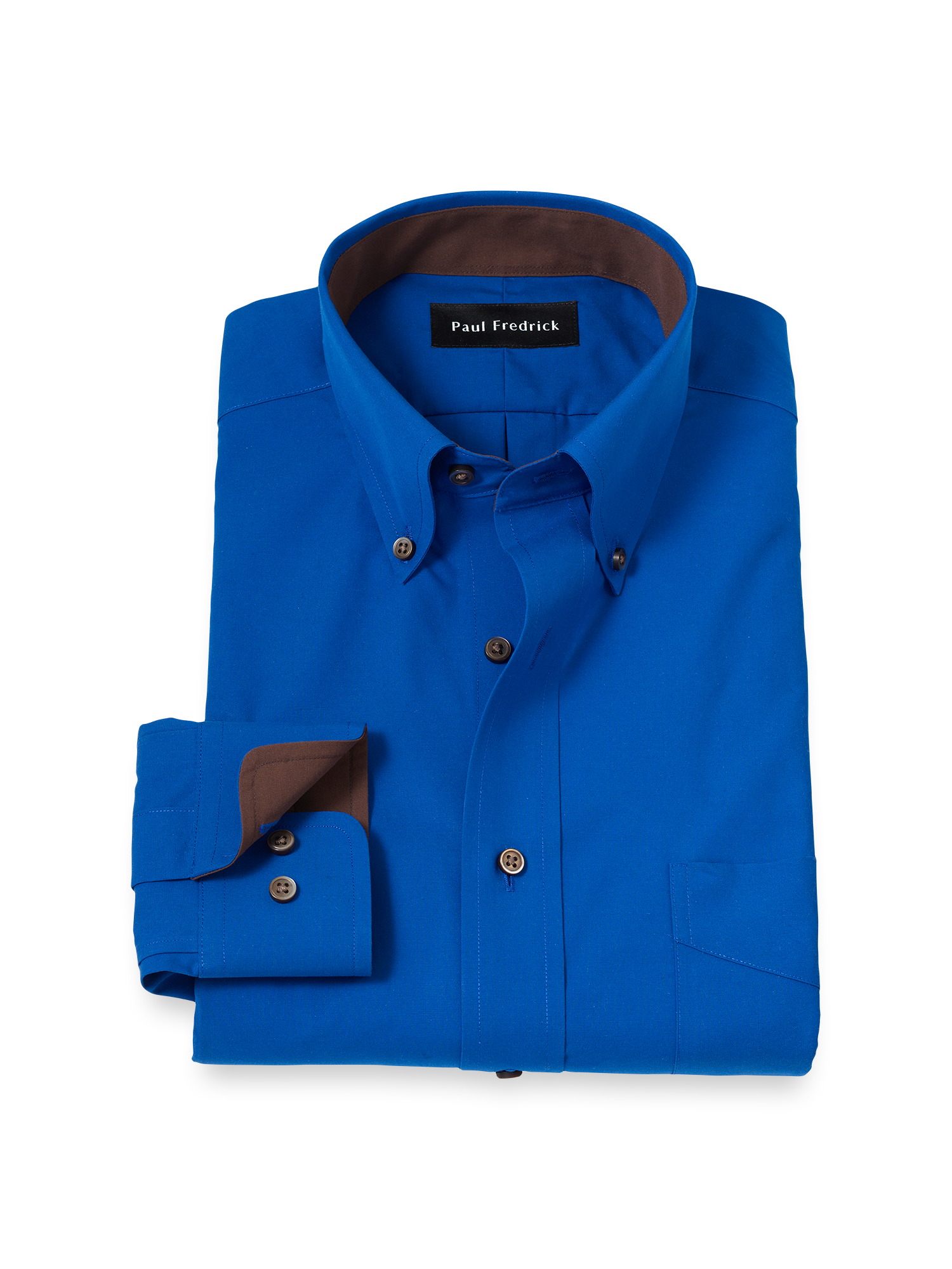 Product Image of Non-iron Cotton Solid Dress Shirt With Contrast Trim-Cobalt