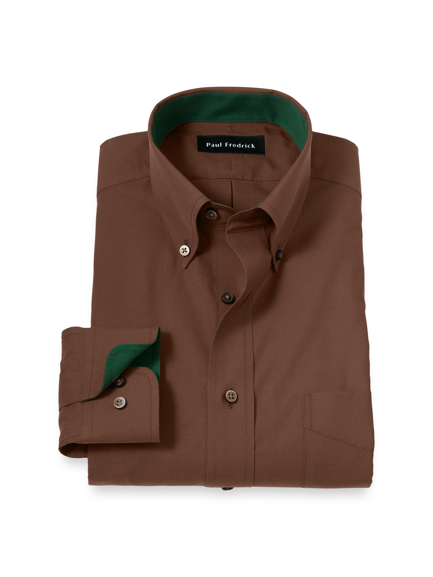 Non-Iron Cotton Solid Dress Shirt With Contrast Trim - Brown - Classic Fit / 15 / 32 Non-Iron Cotton Solid Dress Shirt With Contrast Trim - Brown - Classic Fit / 15 / 32