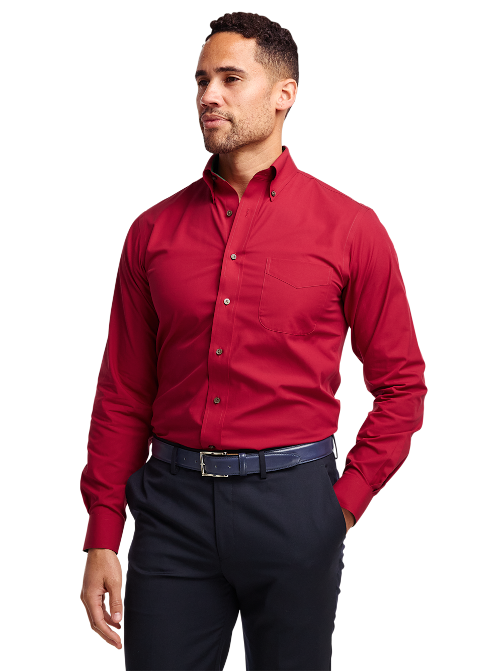 Alternate Shot of Men's Red Solid Shirts Contrast Fabric Inside Neckband And Cuffs