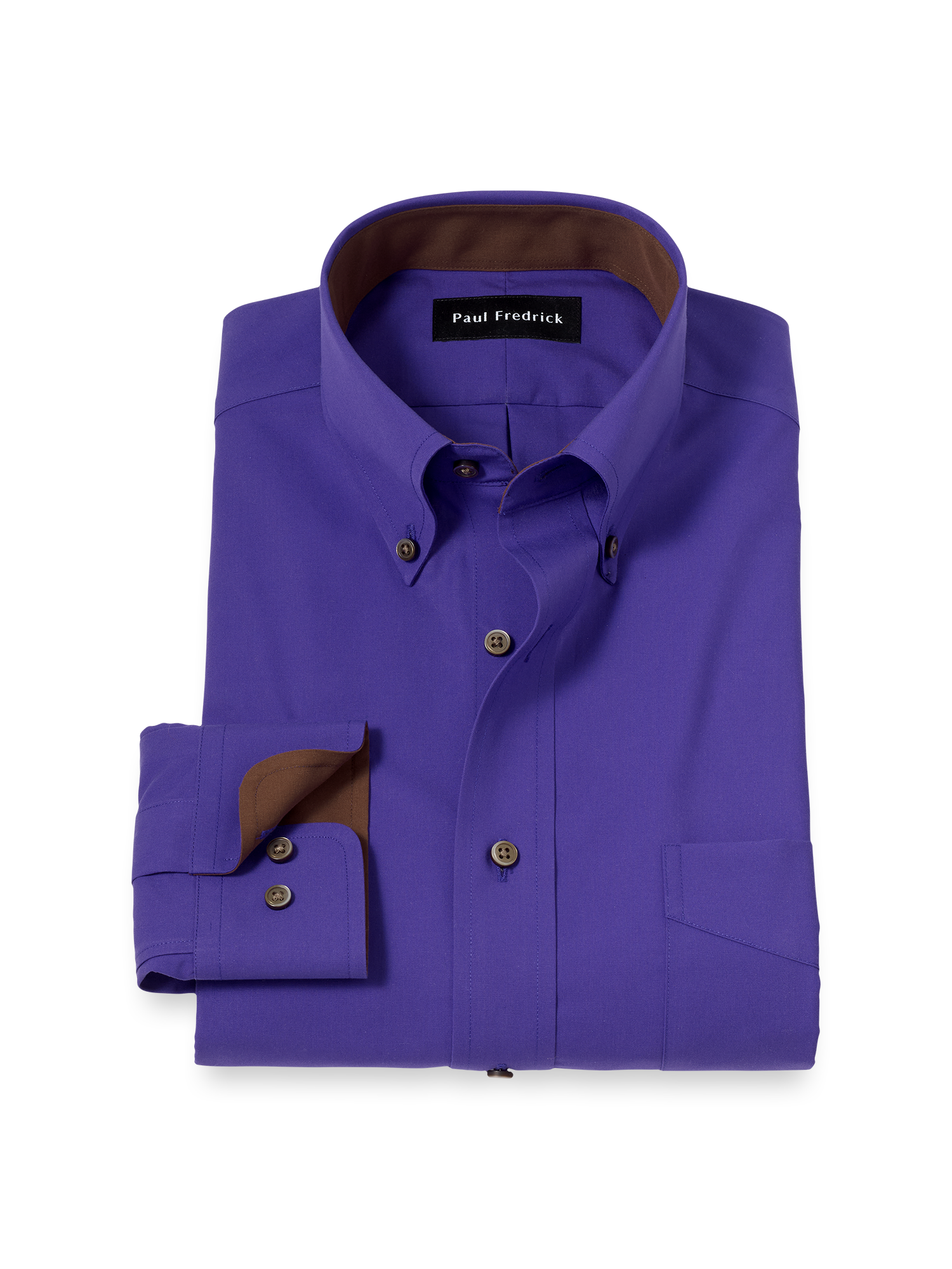 Non-Iron Cotton Solid Dress Shirt With Contrast Trim Purple