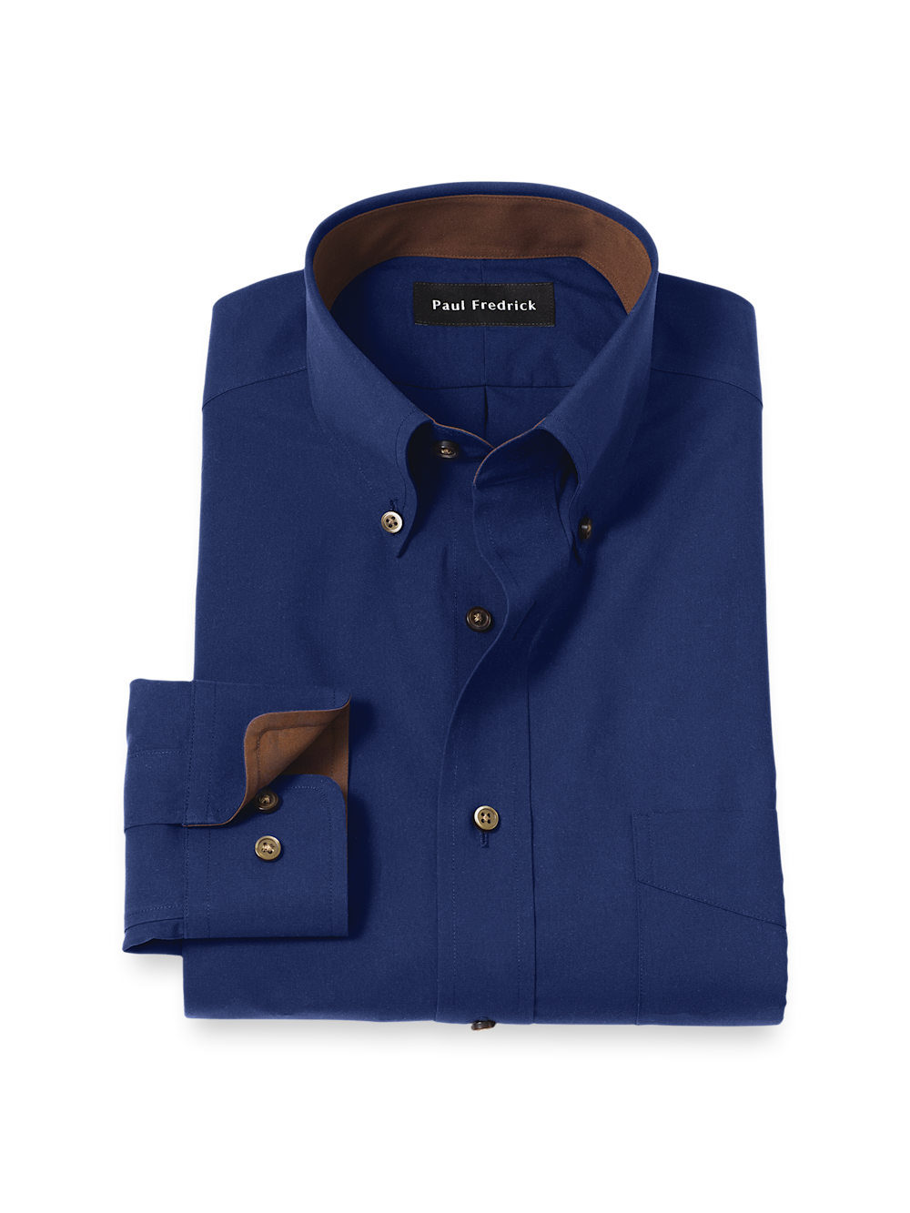 Non-Iron Cotton Solid Dress Shirt With Contrast Trim - Navy – Paul