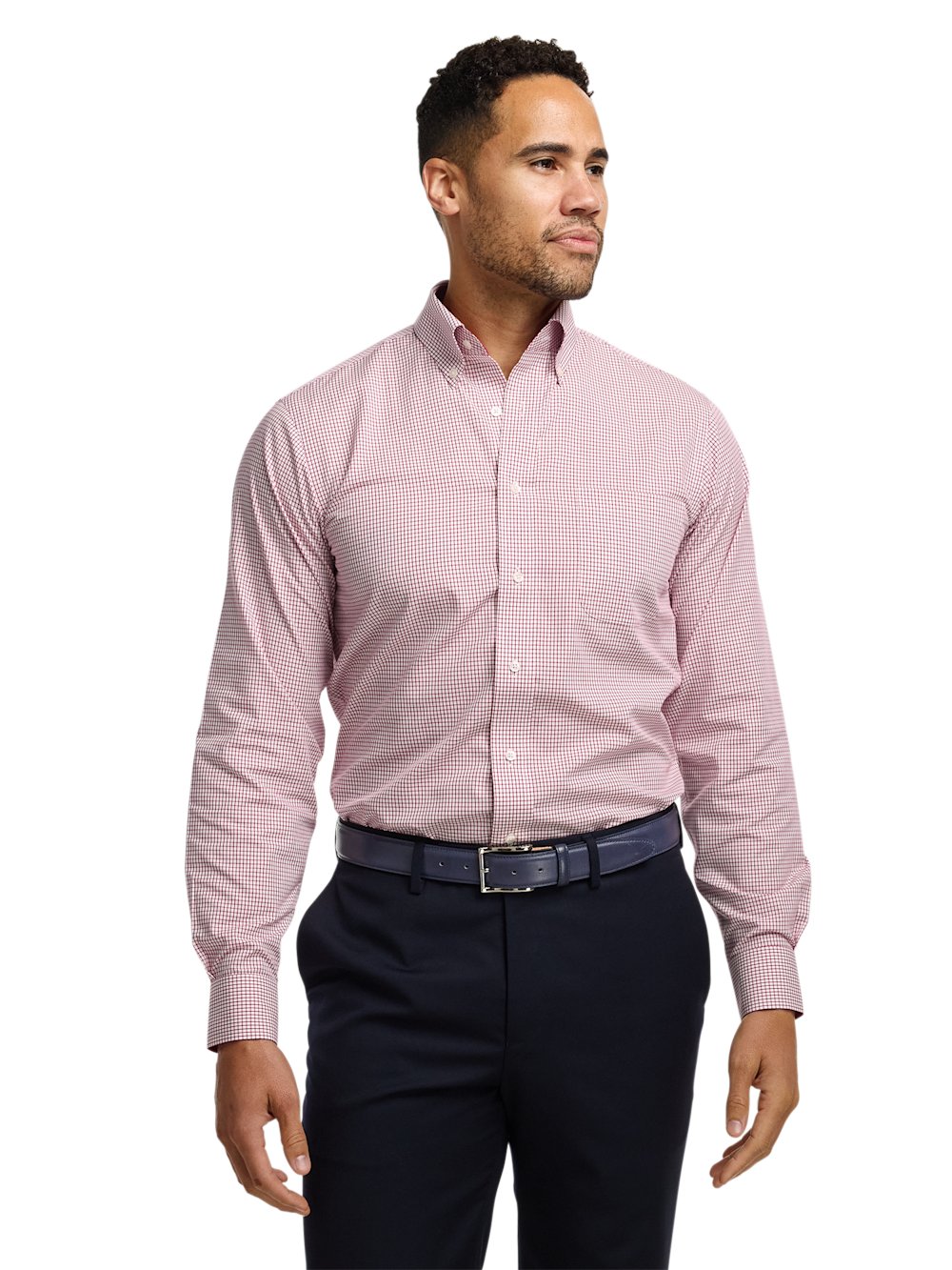 Alternate Shot of Men's Red/white Check Shirts Contrast Fabric Inside Neckband And Cuffs
