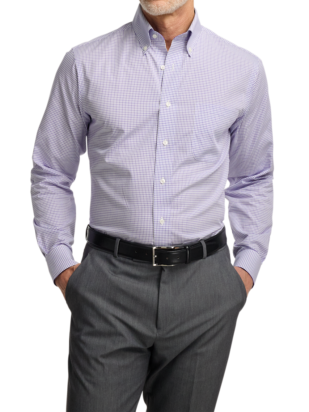 Alternate Shot of Men's Purple/White Check Shirts Contrast Fabric Inside Neckband And Cuffs