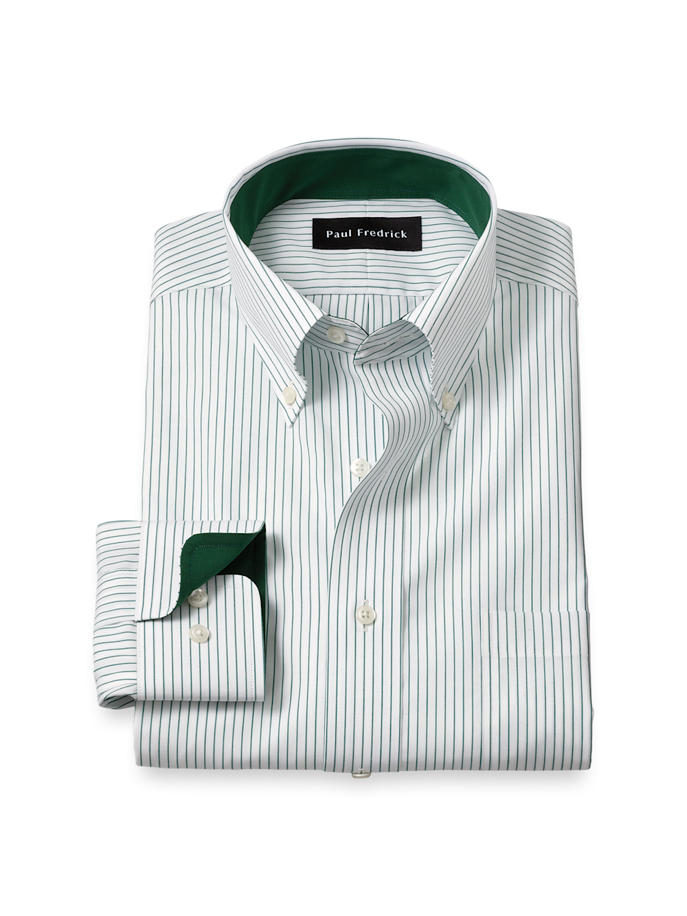 Product Image of Non-iron Cotton Stripe Dress Shirt With Contrast Trim-Green