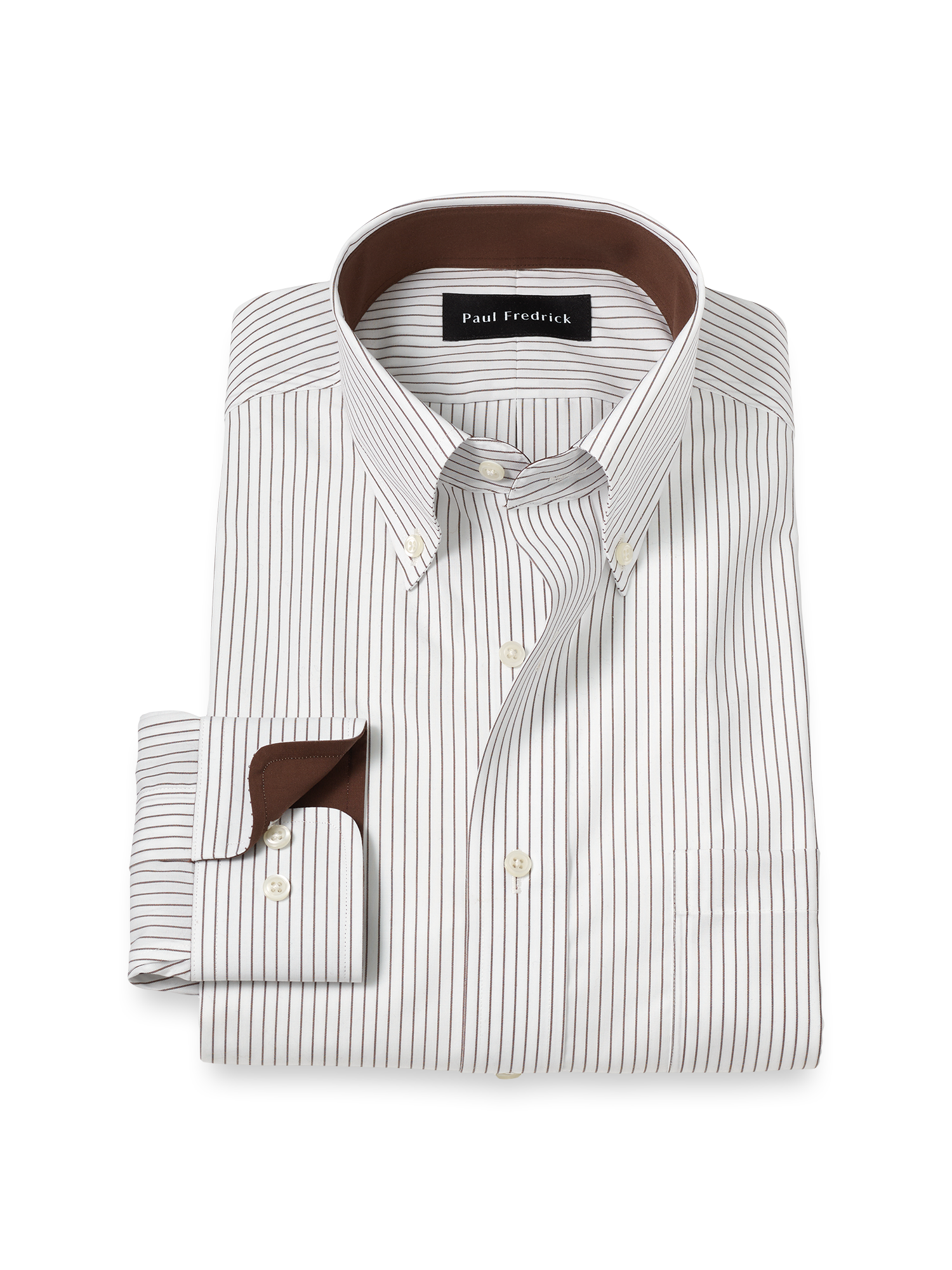 Non-Iron Cotton Stripe Dress Shirt with Contrast Trim - Brown Classic Fit / 19 / 36 Non-Iron Cotton Stripe Dress Shirt with Contrast Trim - Brown Classic Fit / 19 / 36