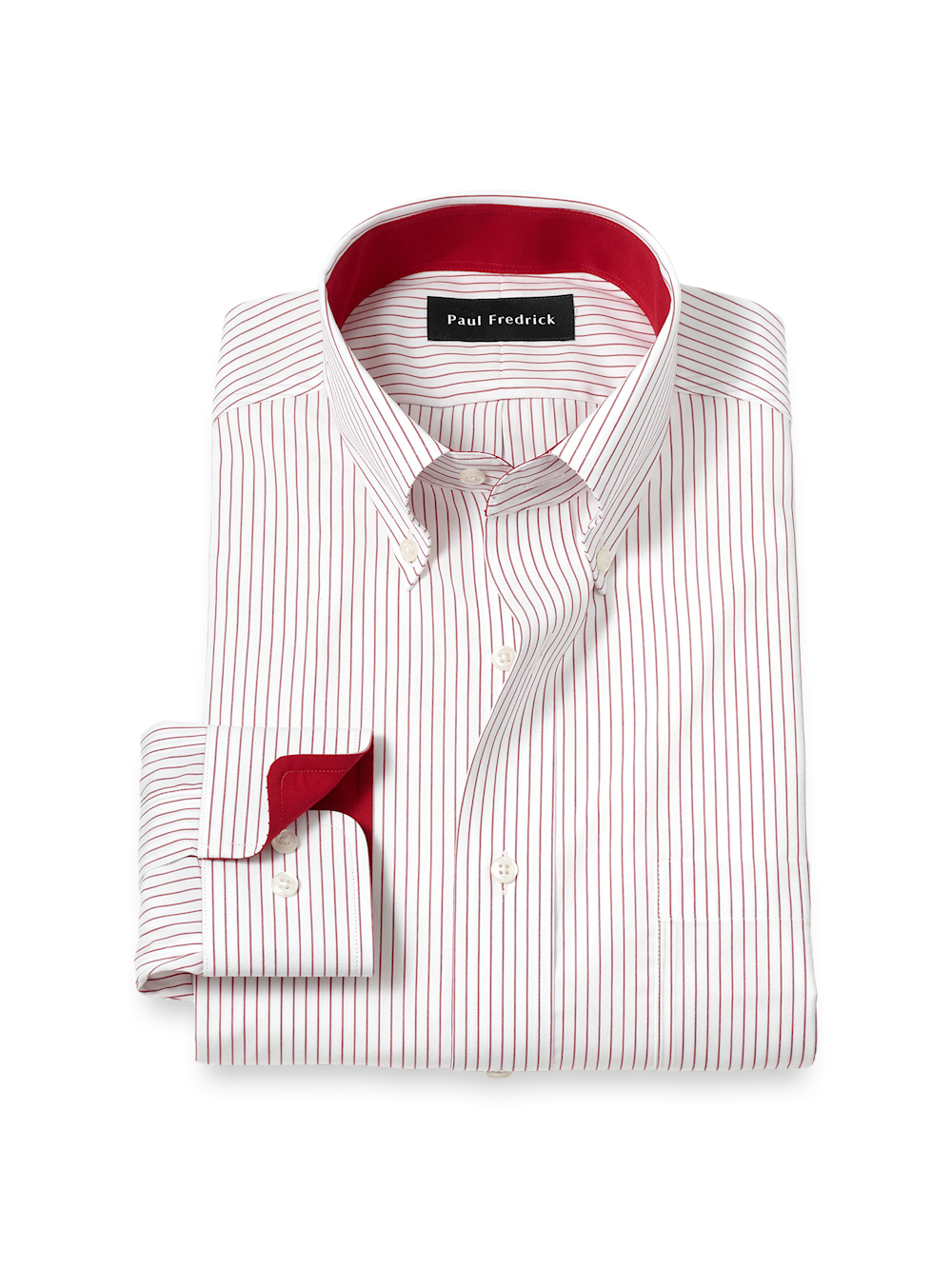 Non-Iron Cotton Stripe Dress Shirt With Contrast Trim - Red Slim Fit / 17.5 / 34 Non-Iron Cotton Stripe Dress Shirt With Contrast Trim - Red Slim Fit / 17.5 / 34