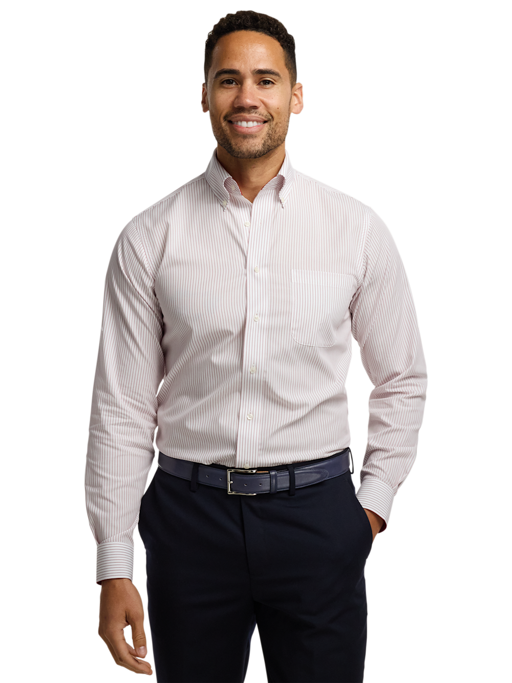 Alternate Shot of Men's Red Stripe Shirts Contrast Fabric Inside Neckband And Cuffs