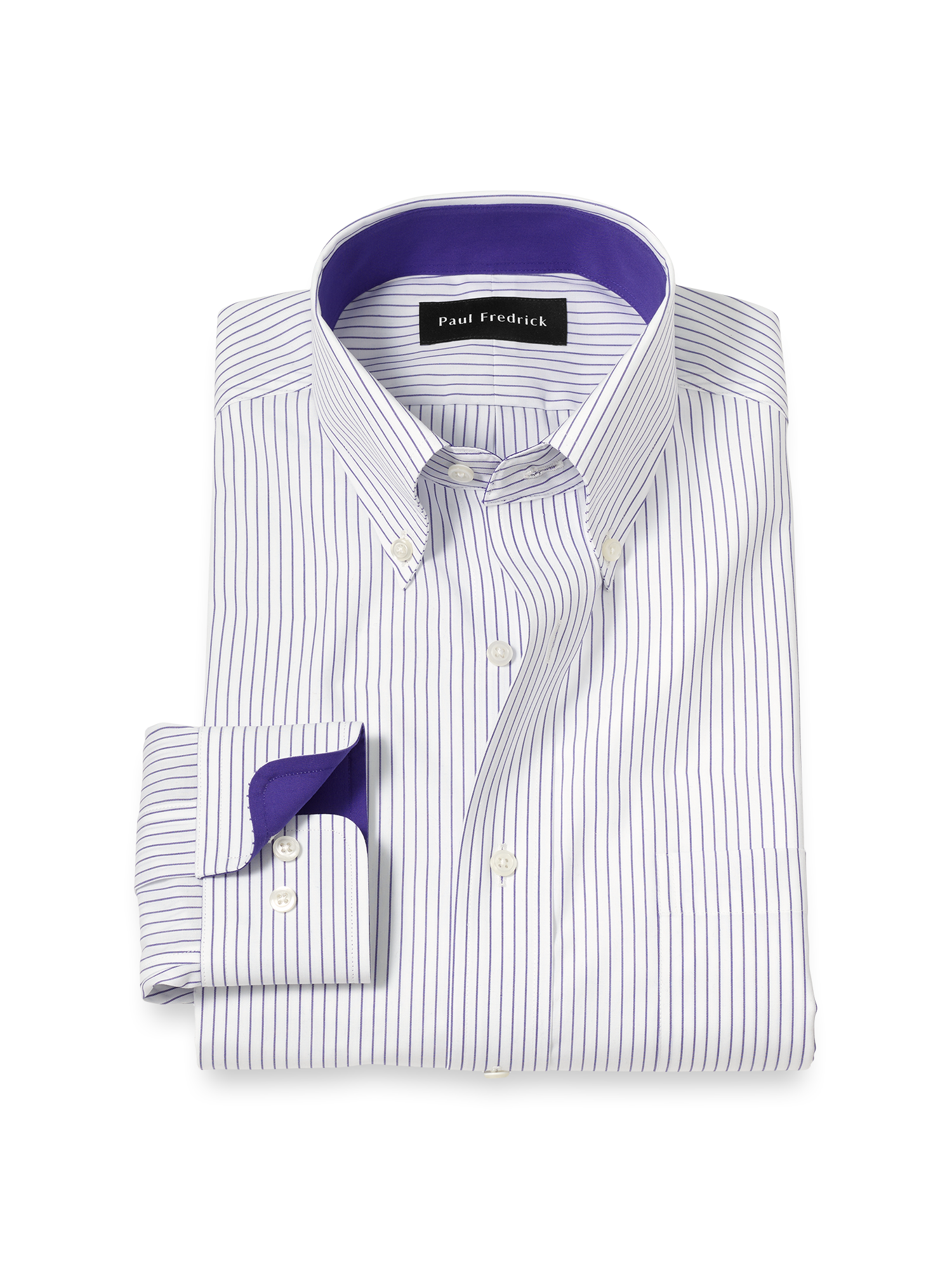 Product Image of Non-iron Cotton Stripe Dress Shirt With Contrast Trim-Purple