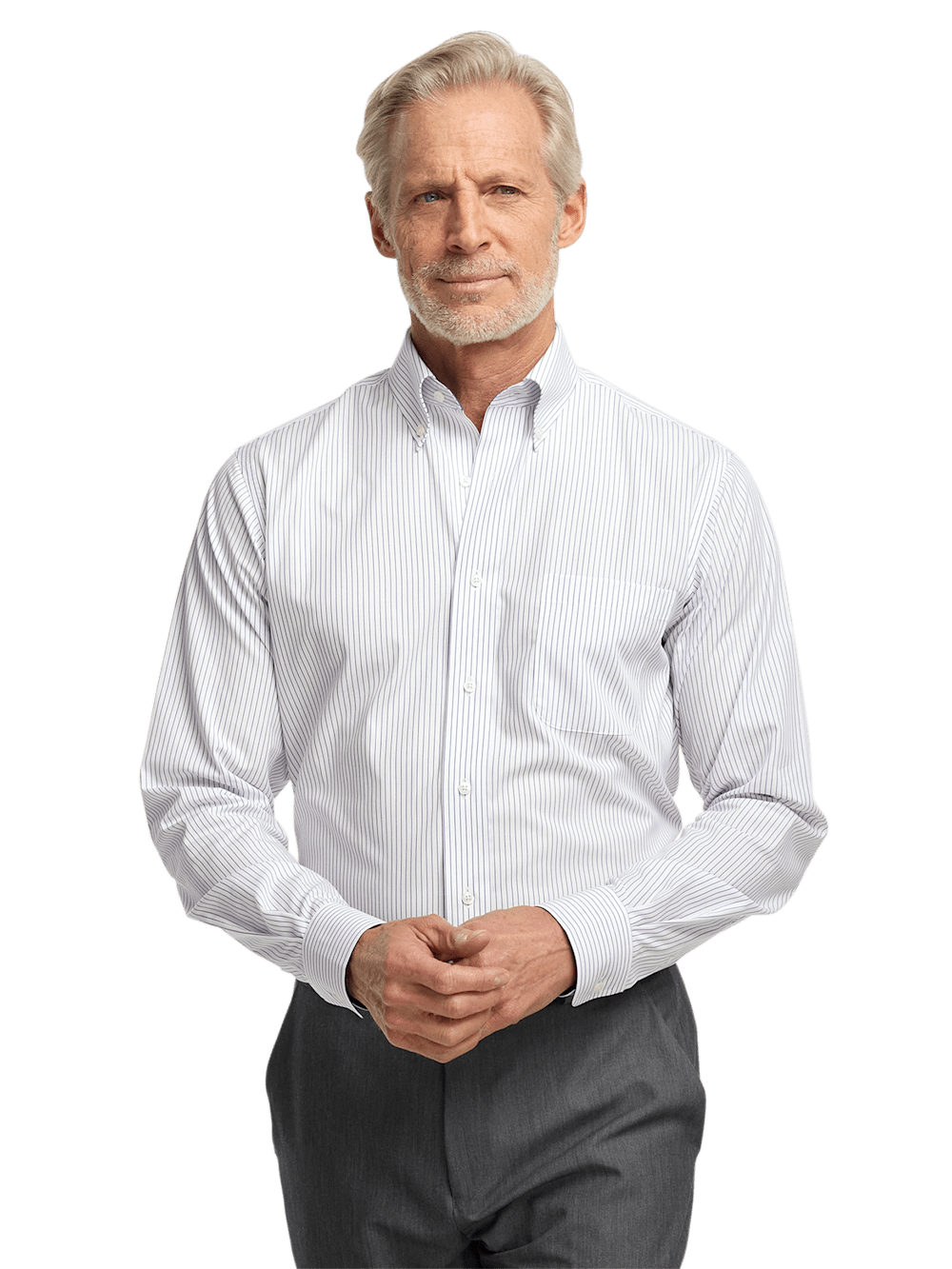 Alternate Image of Non-iron Cotton Stripe Dress Shirt With Contrast Trim-1