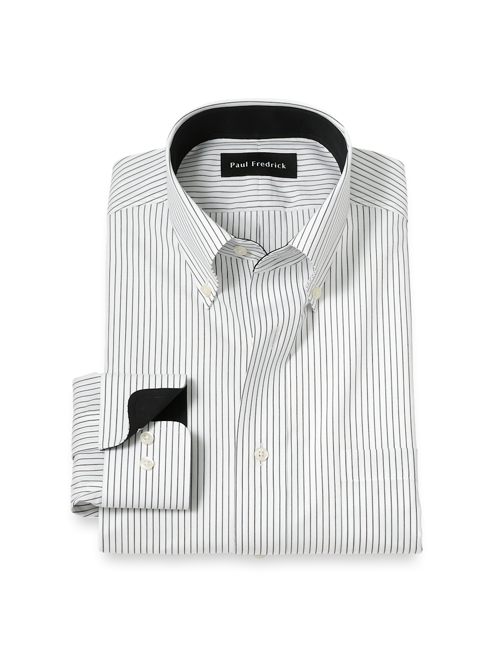Non-Iron Cotton Stripe Dress Shirt With Contrast Trim - Black Slim Fit / 14.5 / 33