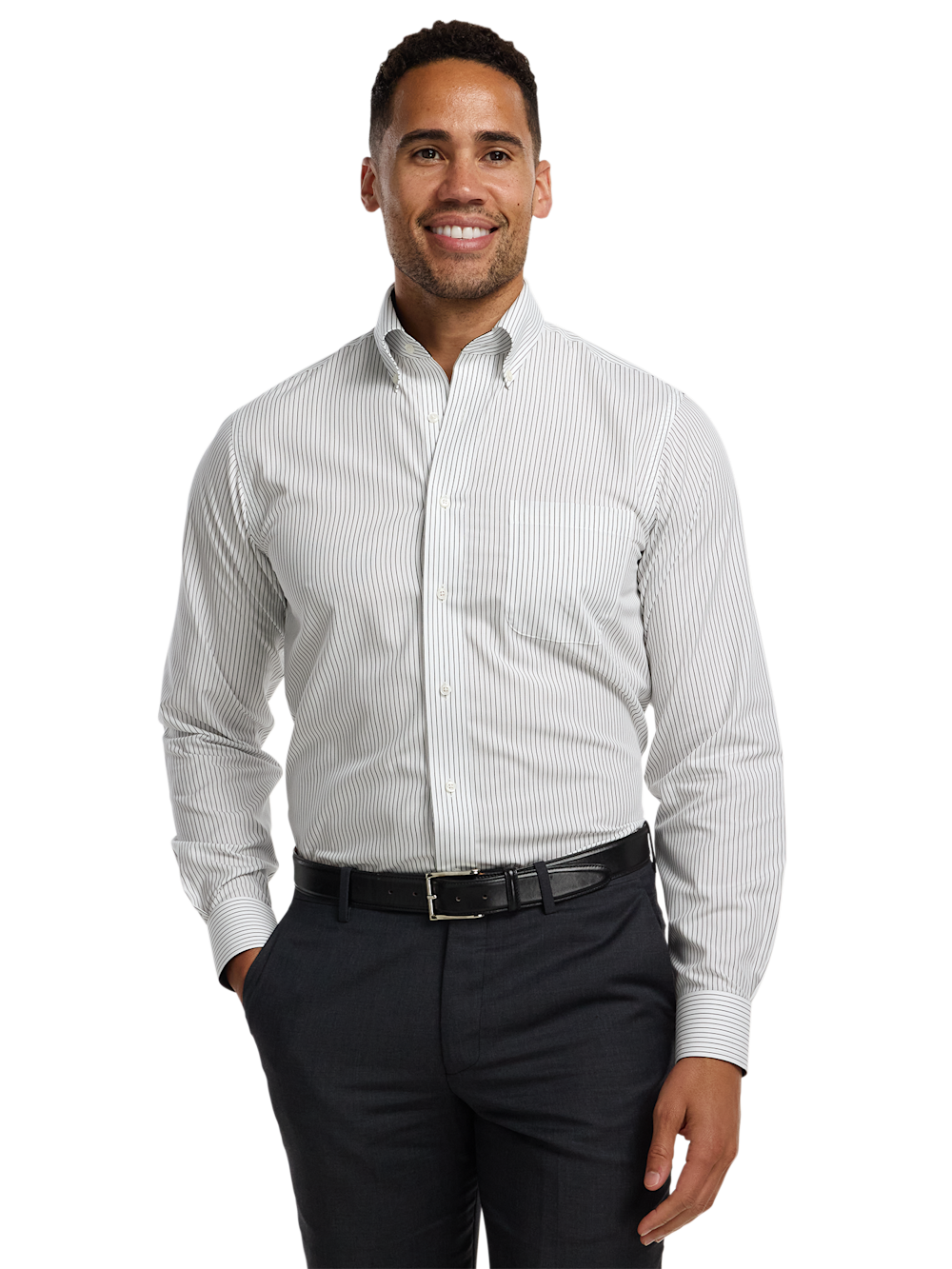 Alternate Image of Non-iron Cotton Stripe Dress Shirt With Contrast Trim-1