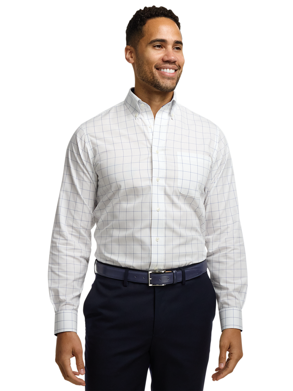Alternate Shot of Men's Cobalt Check Shirts Contrast Fabric Inside Neckband And Cuffs