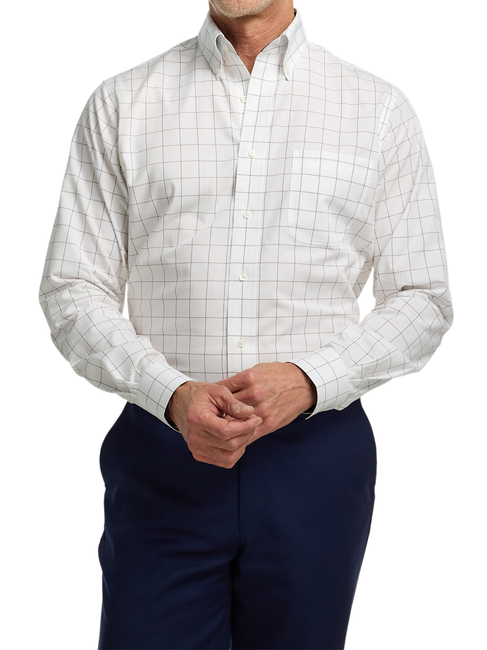 Alternate Shot of Men's Brown Check Shirts Contrast Fabric Inside Neckband And Cuffs