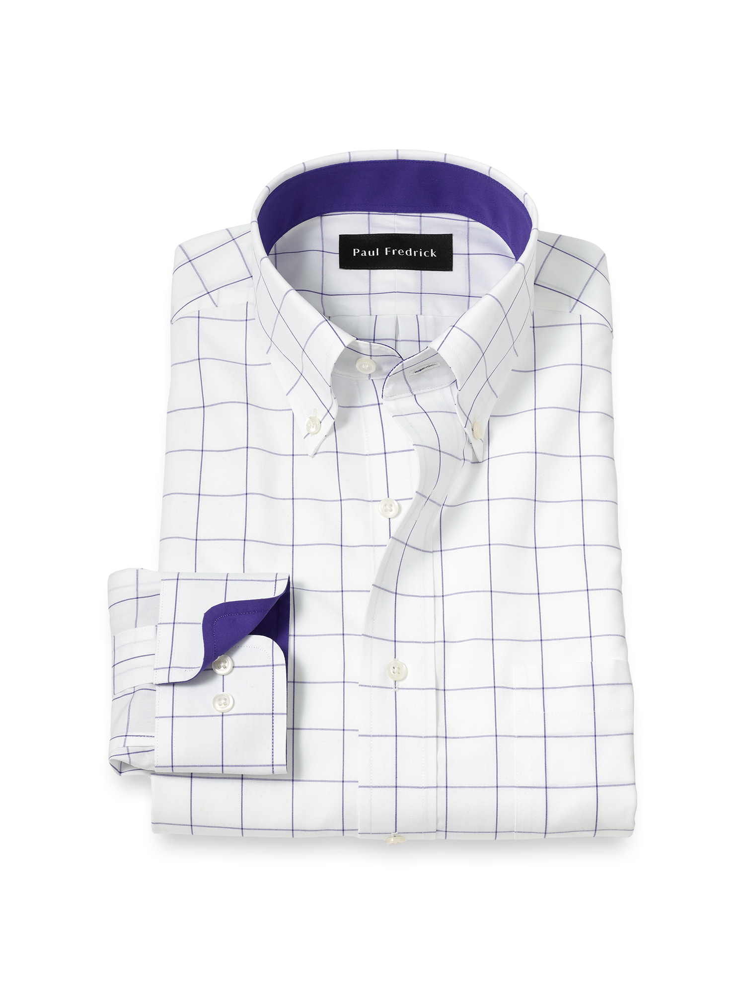 Non-Iron Cotton Windowpane Dress Shirt With Contrast Trim