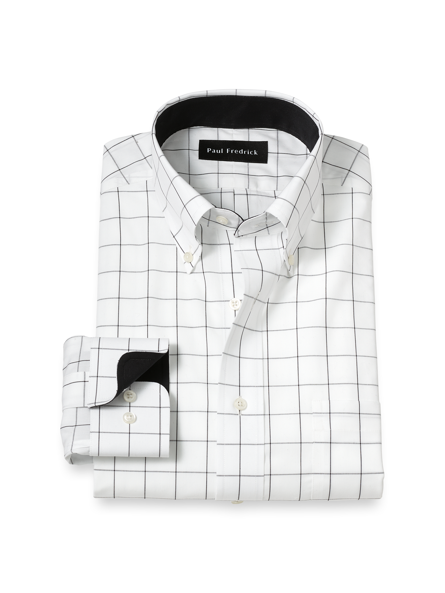 Non-Iron Cotton Windowpane Dress Shirt With Contrast Trim - Black