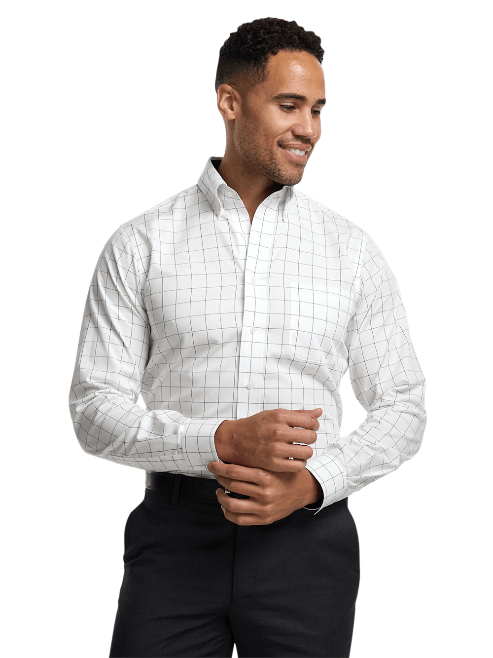 Alternate Shot of Men's Black Check Shirts Contrast Fabric Inside Neckband And Cuffs