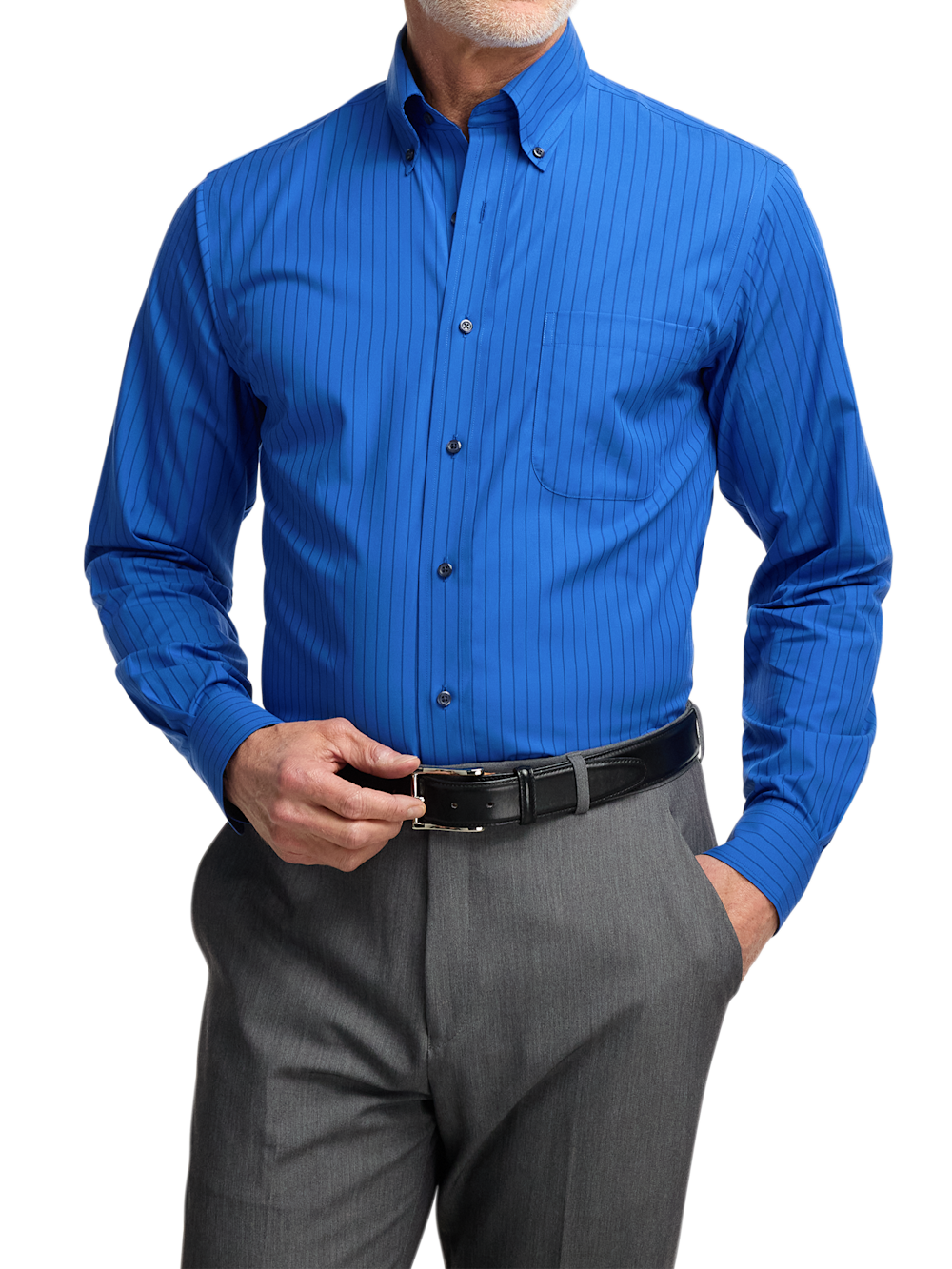 Alternate Shot of Men's Blue Stripe Shirts Contrast Fabric Inside Neckband And Cuffs