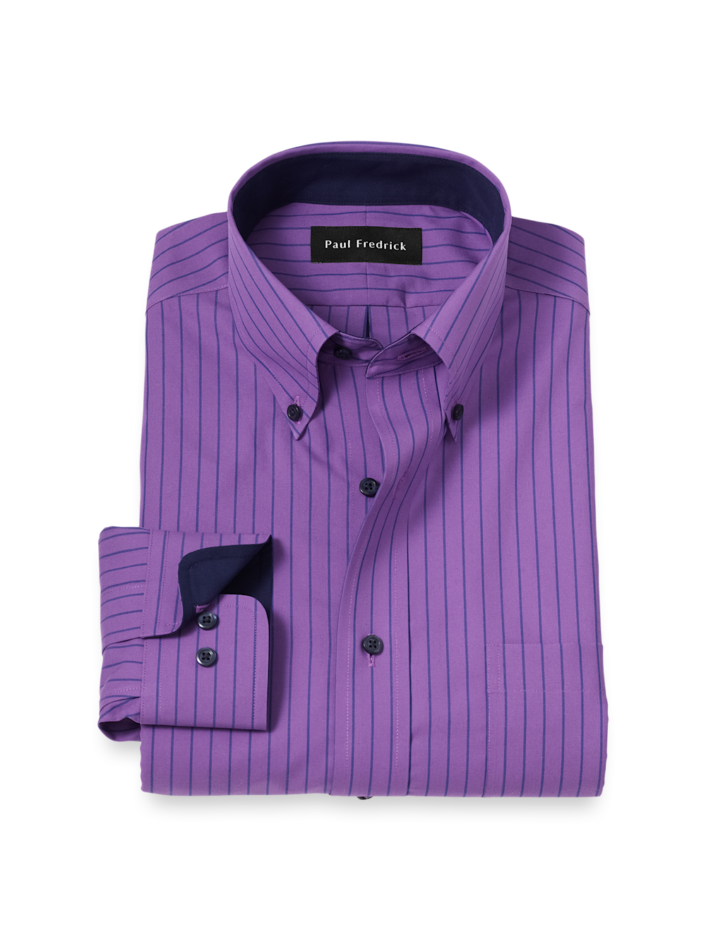 Non-Iron Cotton Stripe Dress Shirt with Contrast Trim