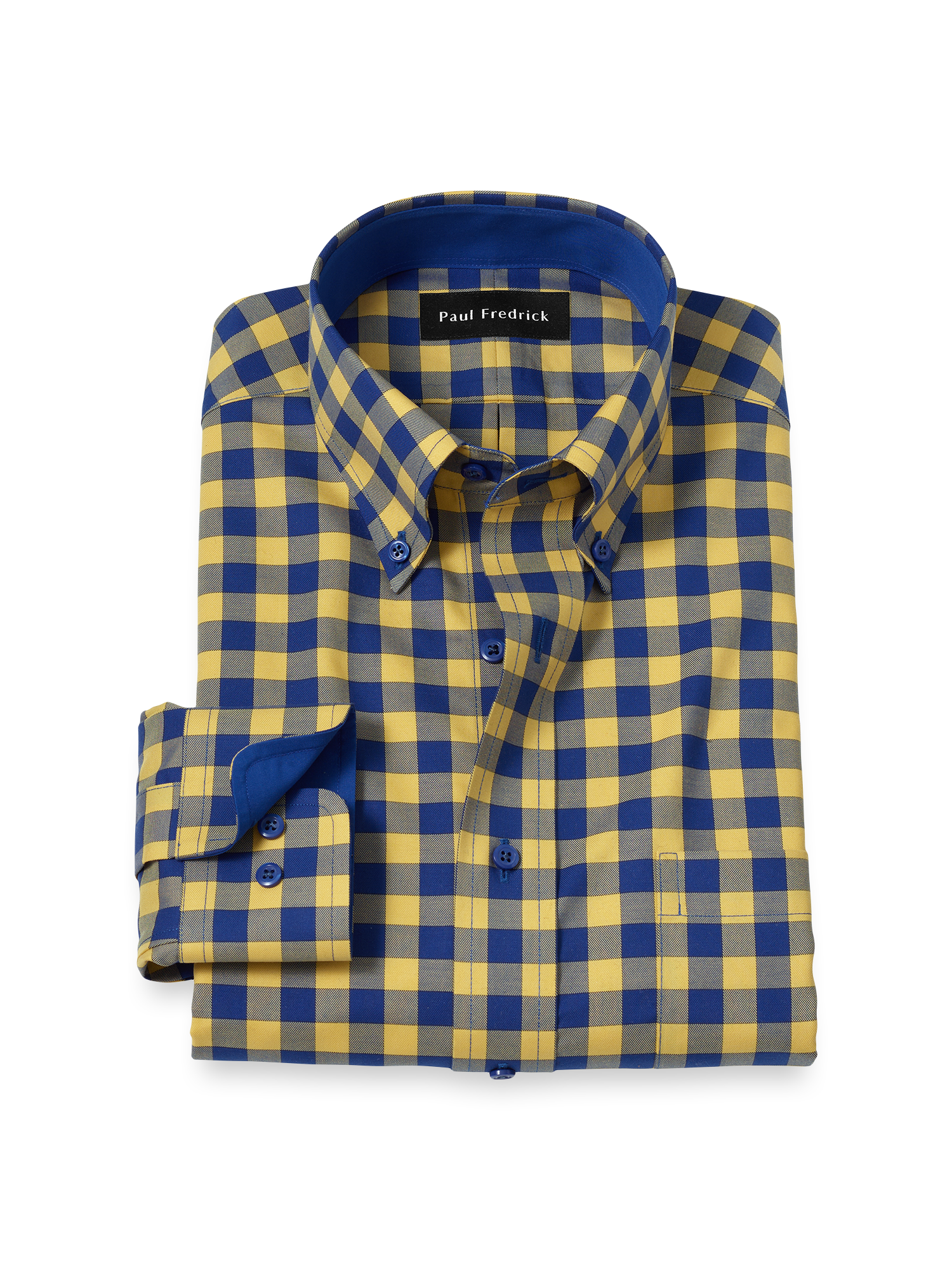 Product Image of Non-iron Cotton Gingham Dress Shirt With Contrast Trim-Blue/Yellow