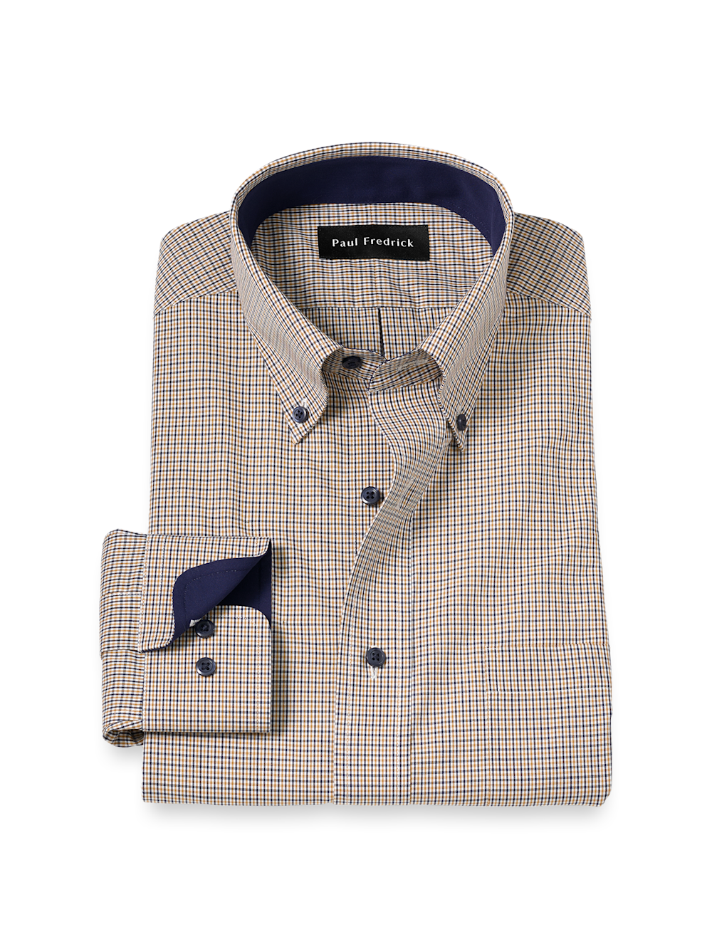 Non-Iron Cotton Check Dress Shirt with Contrast Trim