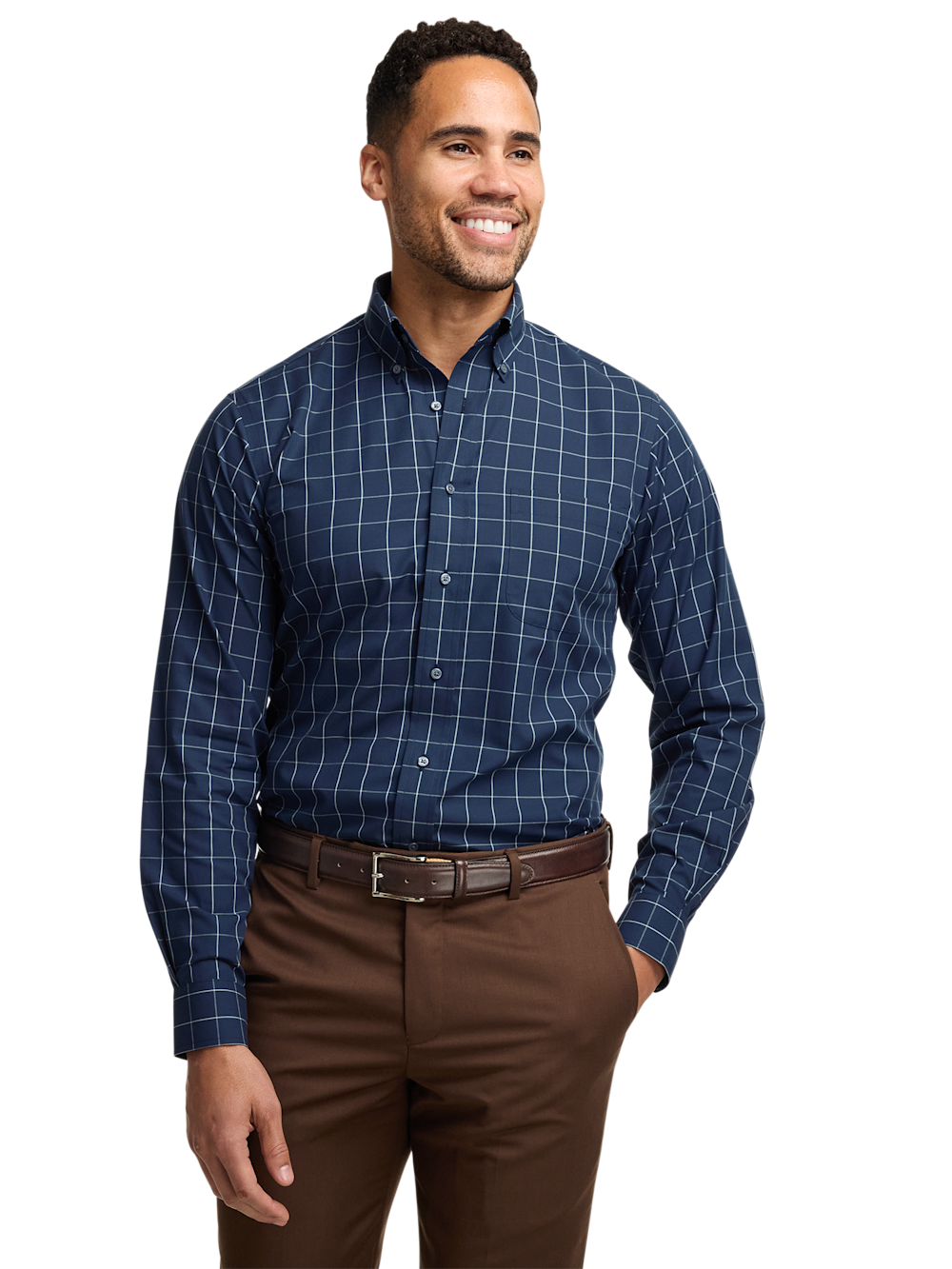 Alternate Shot of Men's Navy Check Shirts No Trim Detail