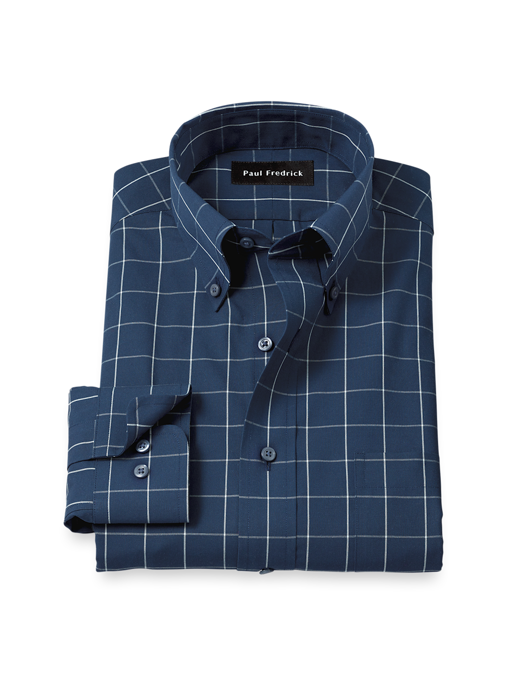 Non-Iron Cotton Windowpane Dress Shirt - Navy – Paul Fredrick Non-Iron Cotton Windowpane Dress Shirt - Navy – Paul Fredrick