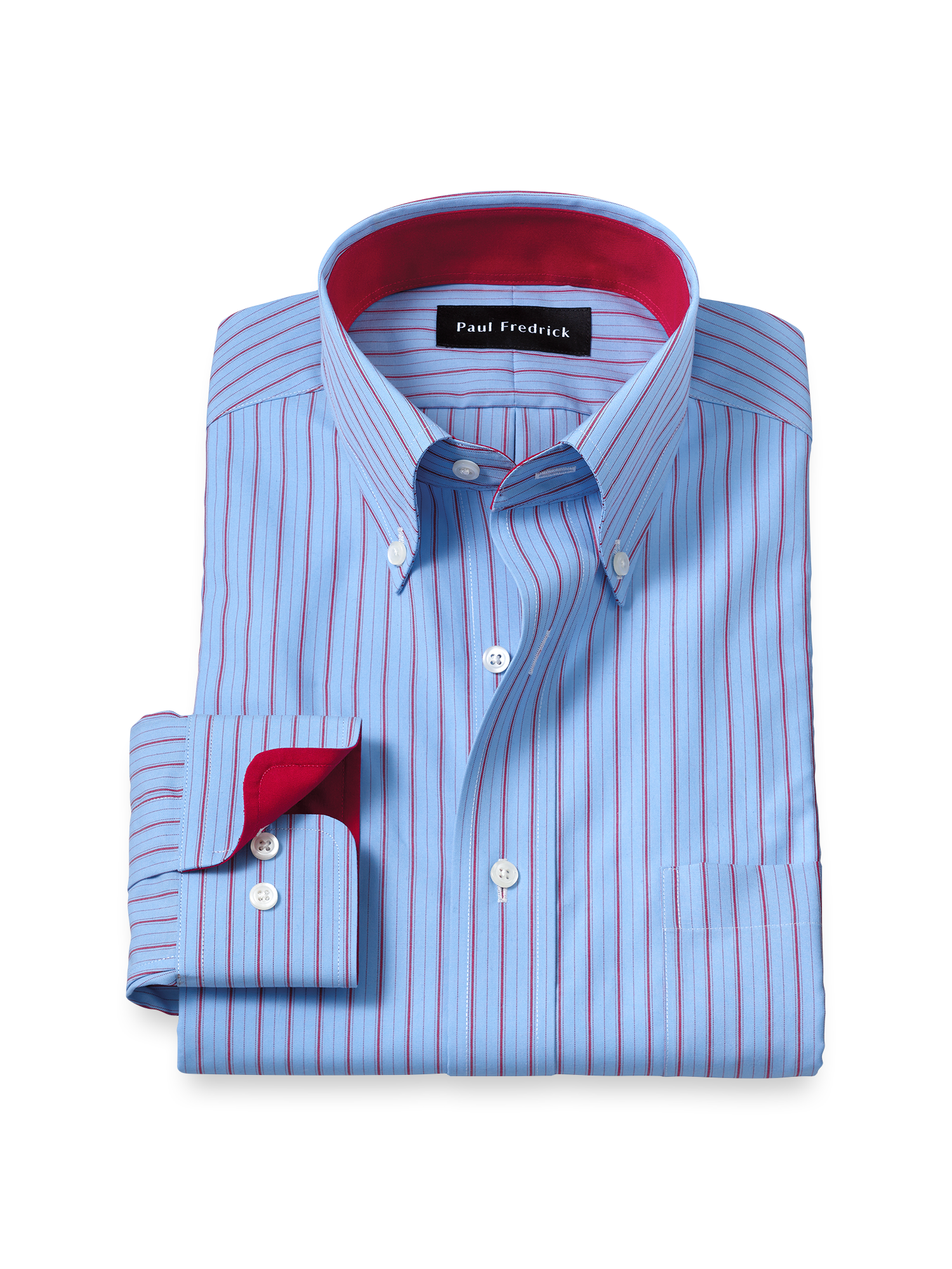 Product Image of Non-iron Cotton Stripe Dress Shirt With Contrast Trim-Blue/Red