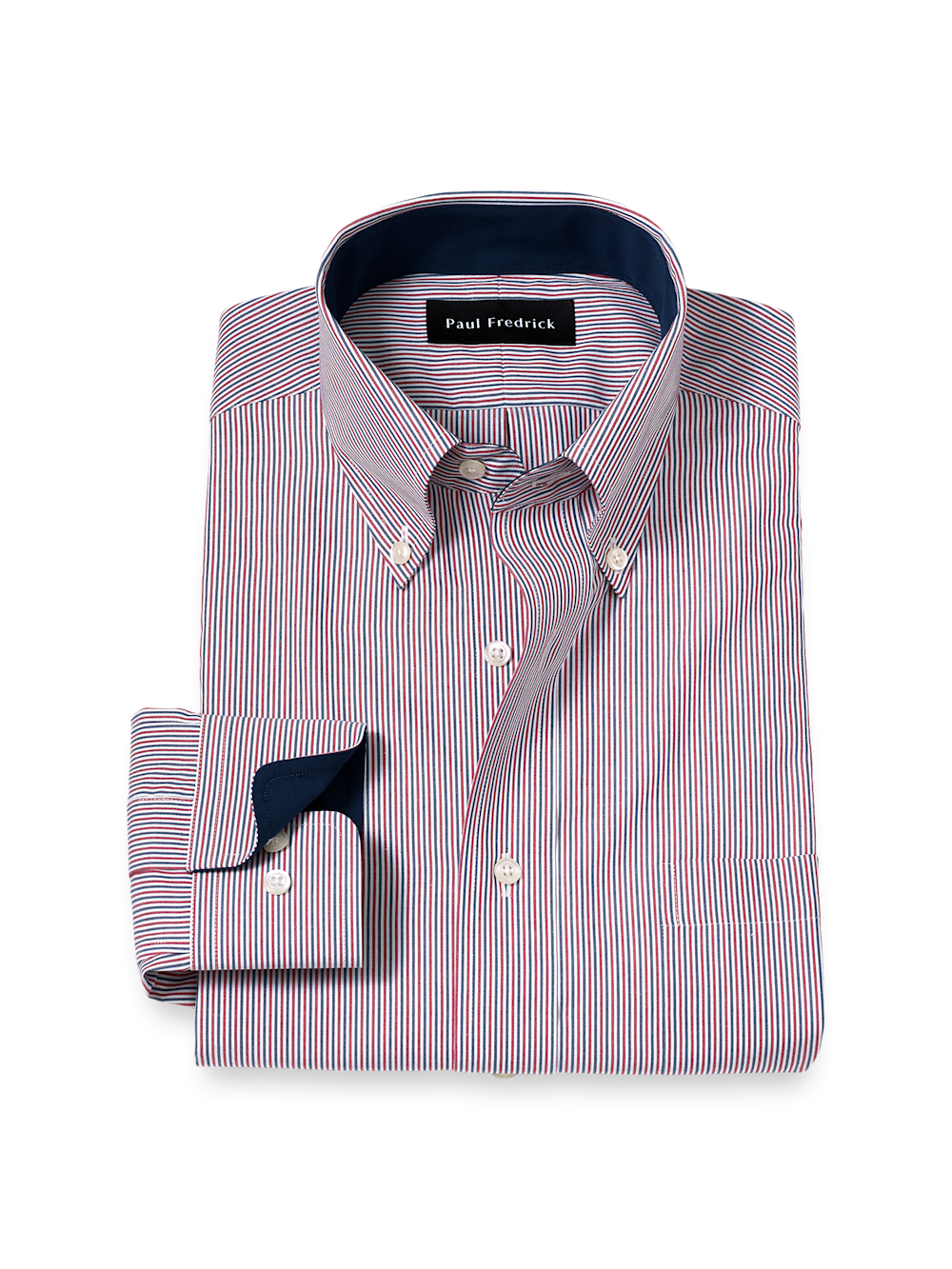 Non-Iron Cotton Stripe Dress Shirt with Contrast Trim - Red Slim Fit / 17 / 35 Non-Iron Cotton Stripe Dress Shirt with Contrast Trim - Red Slim Fit / 17 / 35
