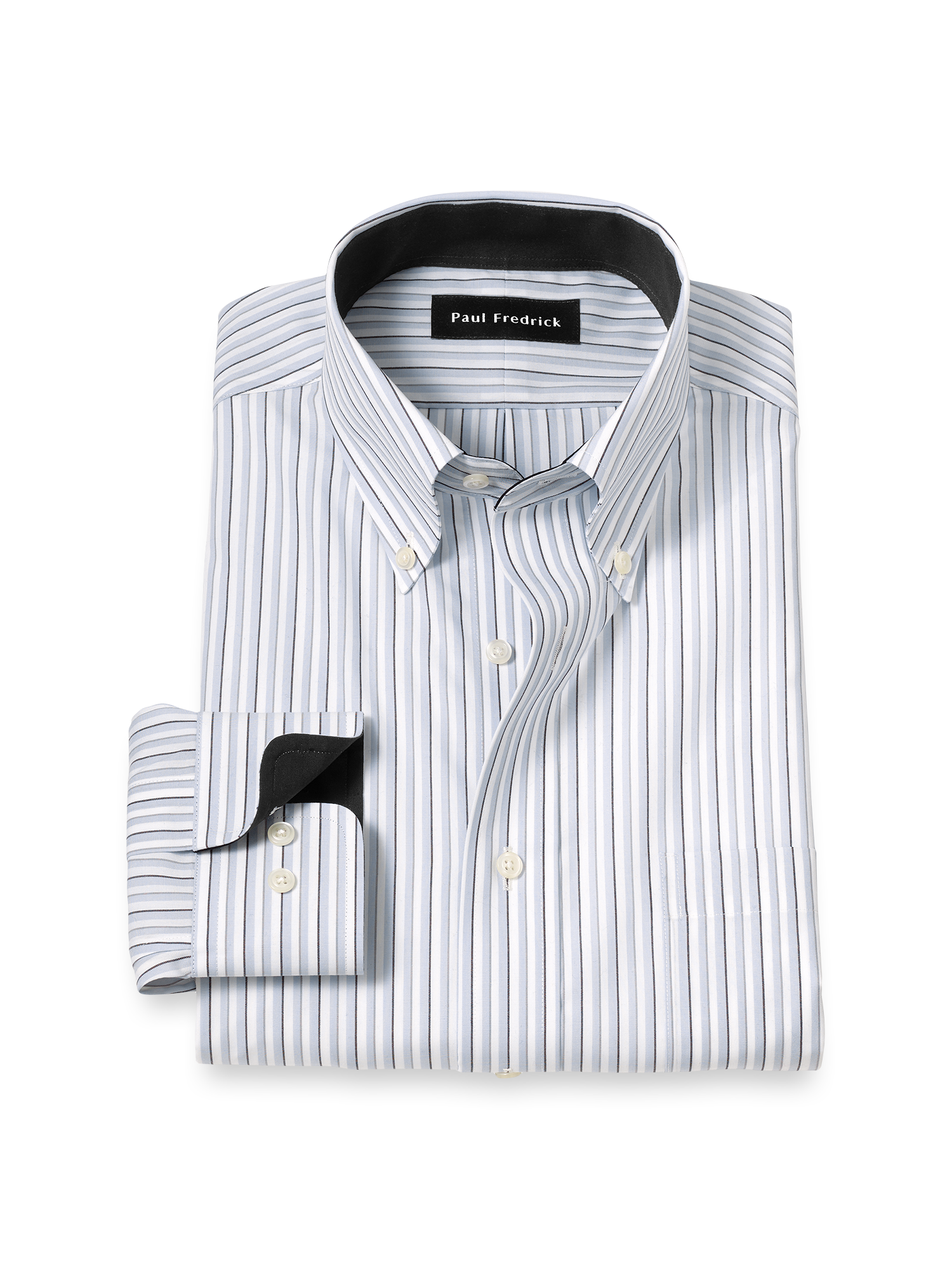 Product Image of Non-iron Cotton Stripe Dress Shirt With Contrast Trim-Grey/White