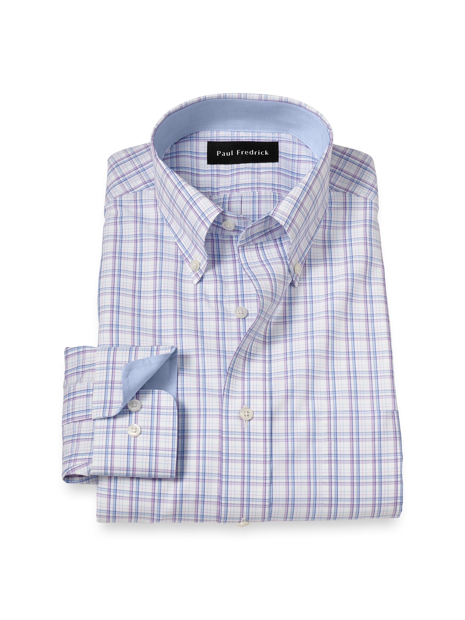 Product Image of Non-iron Cotton Plaid Dress Shirt With Contrast Trim-Blue/Purple