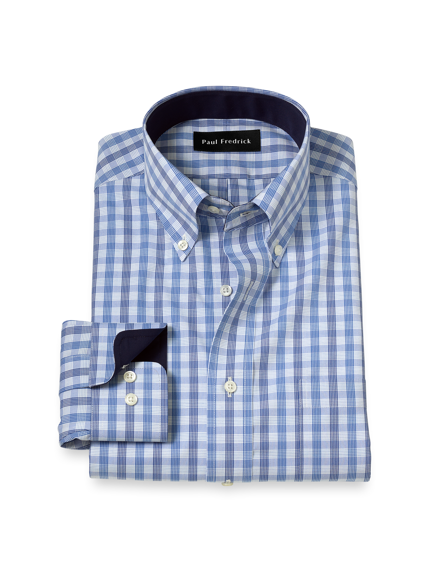 iron dress shirts Non-Iron Cotton Plaid Dress Shirt With Contrast Trim - Blue