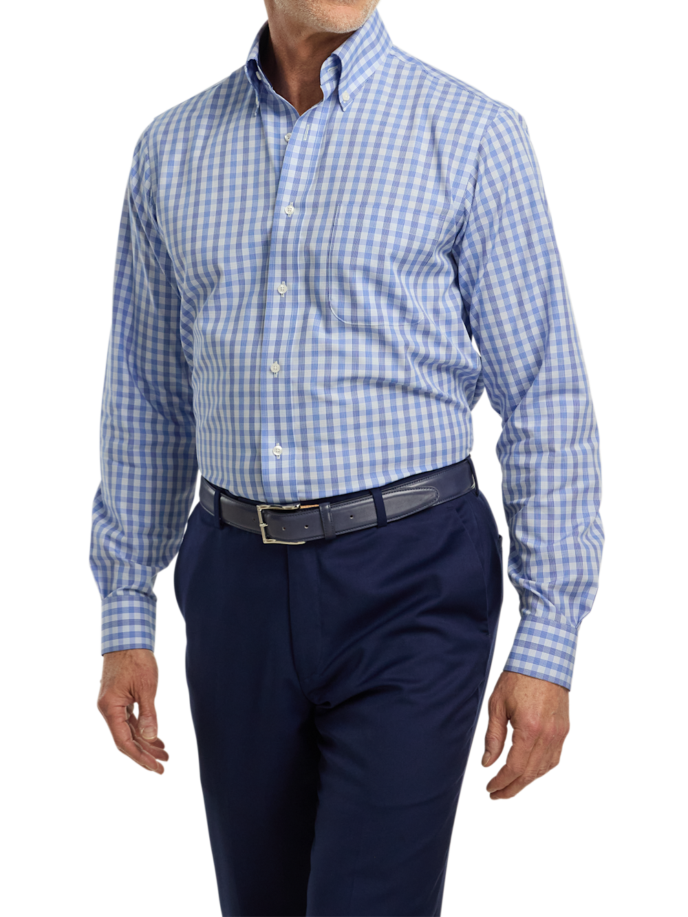 Alternate Shot of Men's Blue Plaid Shirts Contrast Fabric Inside Neckband And Cuffs