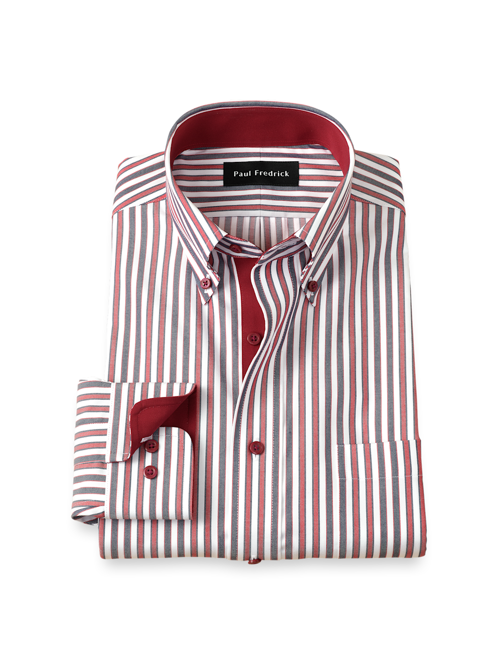 Comfort Stretch Non-Iron Stripe Dress Shirt With Contrast Trim - Navy/red Classic Fit / 17.5 / 38 Comfort Stretch Non-Iron Stripe Dress Shirt With Contrast Trim - Navy/red Classic Fit / 17.5 / 38