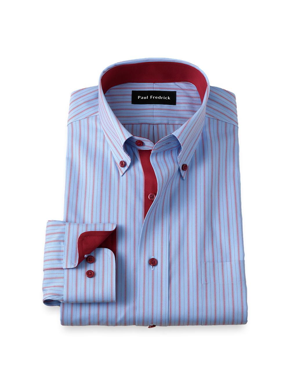 Comfort Stretch Non-Iron Stripe Dress Shirt With Contrast Trim - Blue/red Slim Fit / 14.5 / 33 Comfort Stretch Non-Iron Stripe Dress Shirt With Contrast Trim - Blue/red Slim Fit / 14.5 / 33