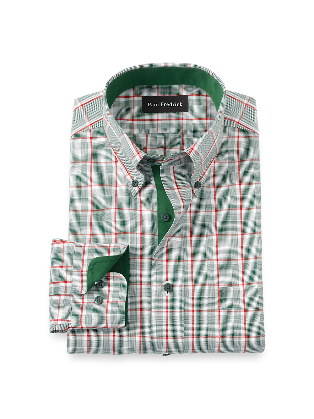 Comfort Stretch Non-Iron Plaid Dress Shirt With Contrast Trim - Green/red Classic Fit / 15.5 / 32 Comfort Stretch Non-Iron Plaid Dress Shirt With Contrast Trim - Green/red Classic Fit / 15.5 / 32